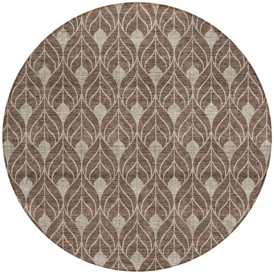 8' Brown And Beige Round Geometric Washable Indoor Outdoor Area Rug Photo 4