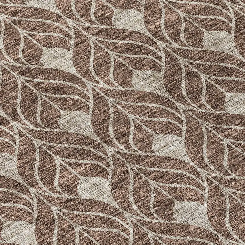 8' Brown And Beige Round Geometric Washable Indoor Outdoor Area Rug Photo 8