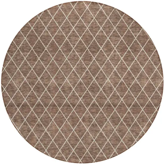 8' Brown And Beige Round Geometric Washable Indoor Outdoor Area Rug Photo 2