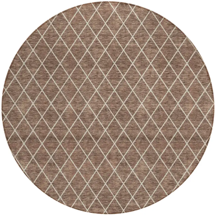 8' Brown And Beige Round Geometric Washable Indoor Outdoor Area Rug Photo 2