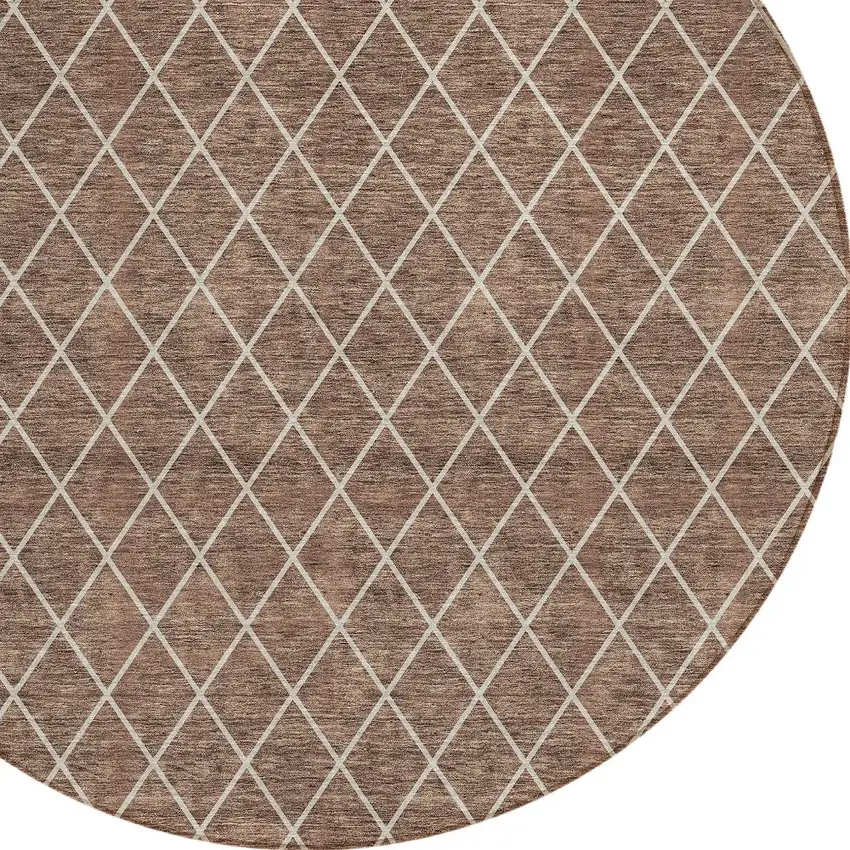 8' Brown And Beige Round Geometric Washable Indoor Outdoor Area Rug Photo 5