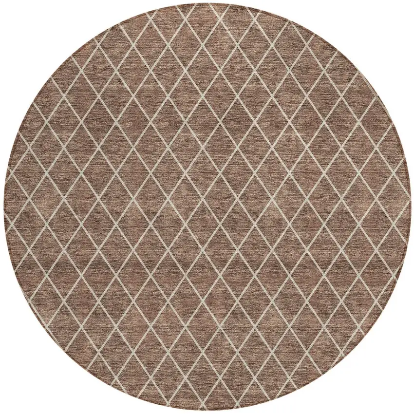 8' Brown And Beige Round Geometric Washable Indoor Outdoor Area Rug Photo 6