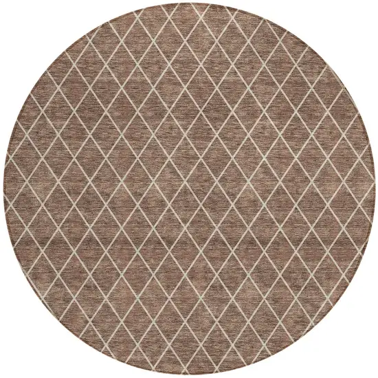 8' Brown And Beige Round Geometric Washable Indoor Outdoor Area Rug Photo 6