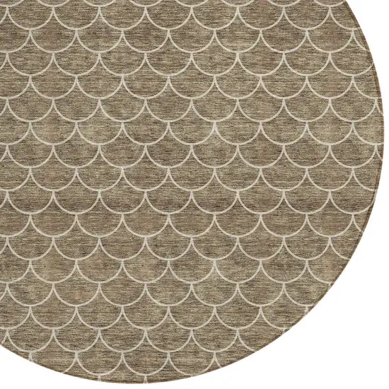 8' Brown And Beige Round Geometric Washable Indoor Outdoor Area Rug Photo 5