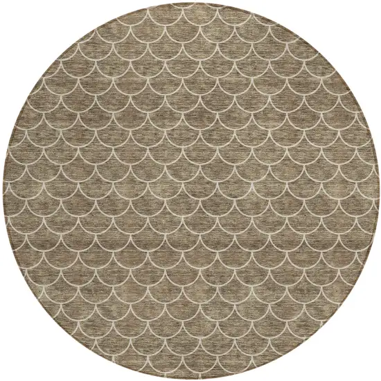 8' Brown And Beige Round Geometric Washable Indoor Outdoor Area Rug Photo 2