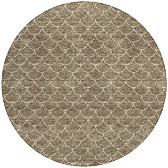 8' Brown And Beige Round Geometric Washable Indoor Outdoor Area Rug Photo 6