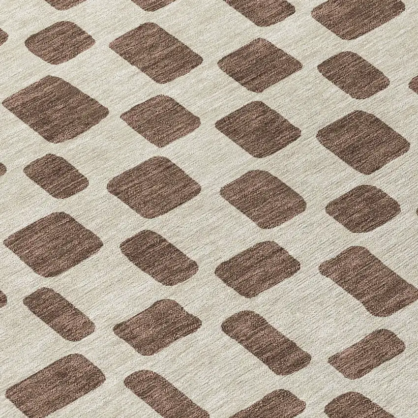8' Brown And Beige Round Geometric Washable Indoor Outdoor Area Rug Photo 8