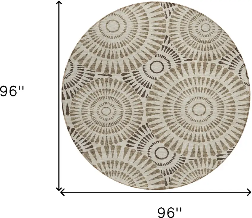 8' Brown And Beige Round Geometric Washable Indoor Outdoor Area Rug Photo 3