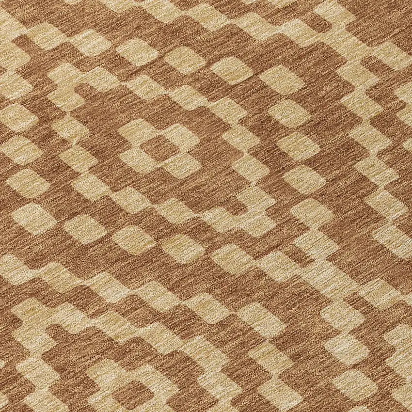 8' Brown And Beige Round Geometric Washable Indoor Outdoor Area Rug Photo 8
