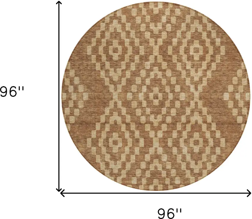 8' Brown And Beige Round Geometric Washable Indoor Outdoor Area Rug Photo 3