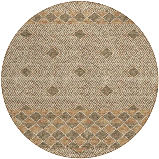 8' Brown And Beige Round Geometric Washable Indoor Outdoor Area Rug Photo 2