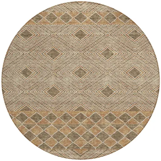 8' Brown And Beige Round Geometric Washable Indoor Outdoor Area Rug Photo 6