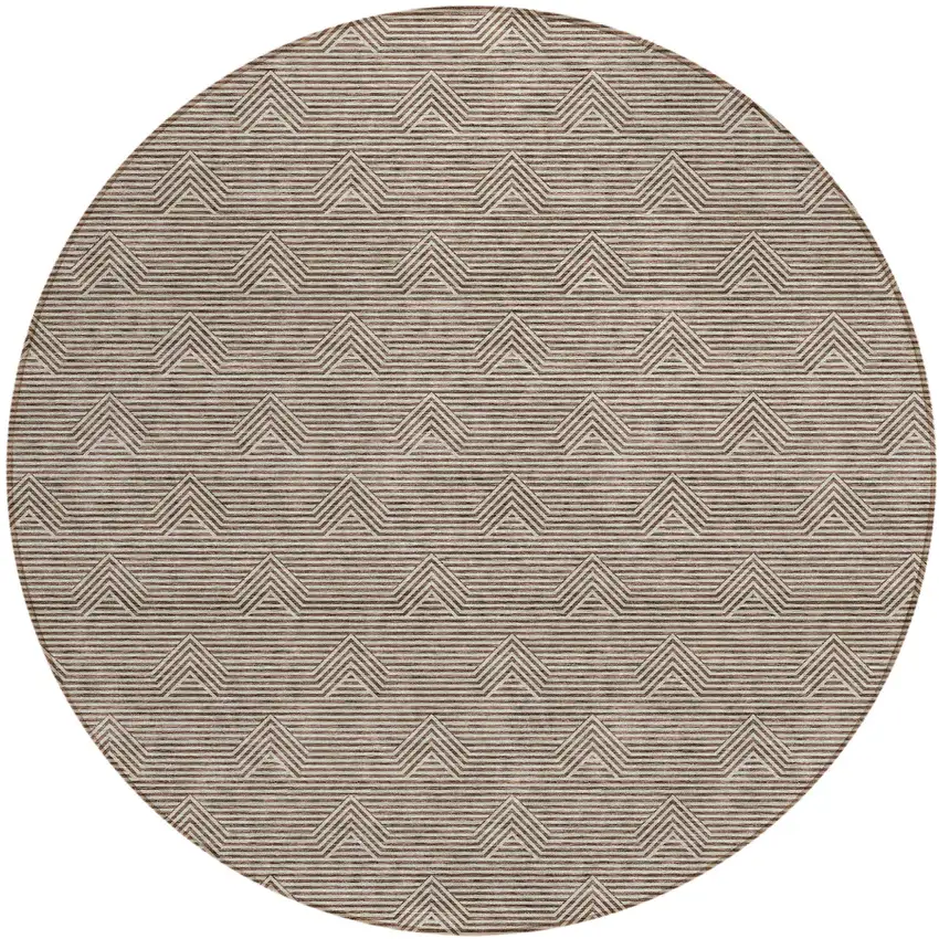 8' Brown And Beige Round Geometric Washable Indoor Outdoor Area Rug Photo 2