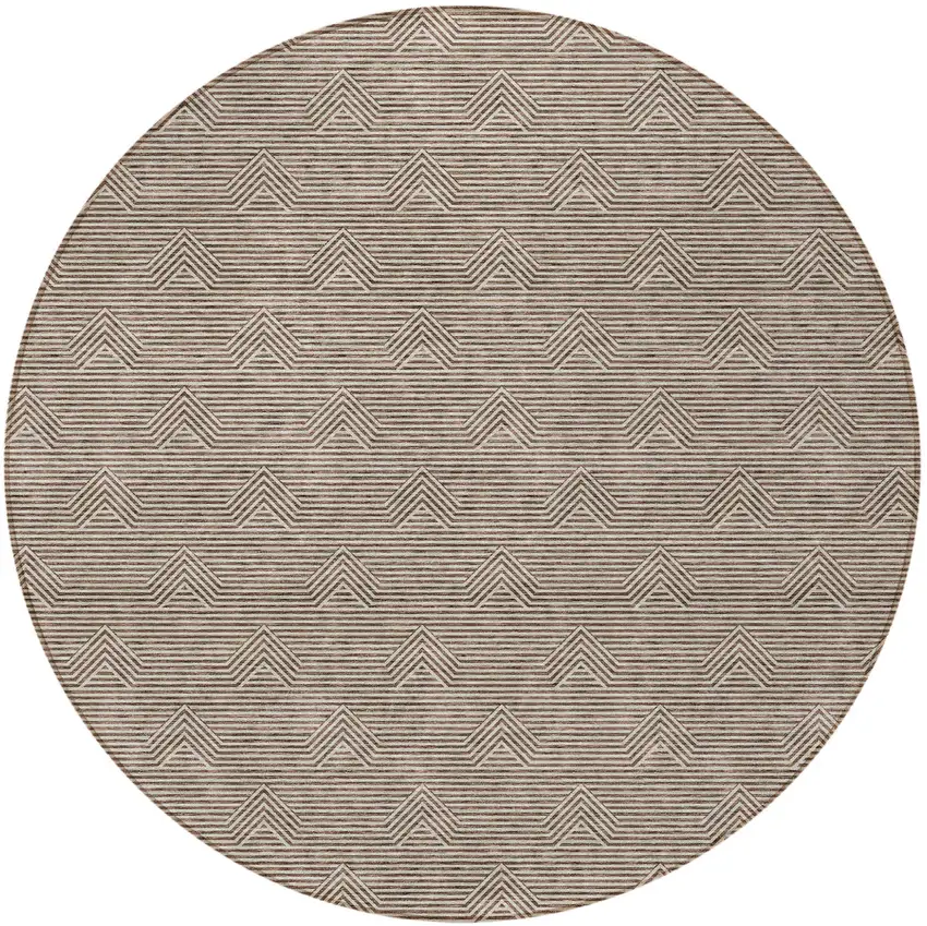 8' Brown And Beige Round Geometric Washable Indoor Outdoor Area Rug Photo 5
