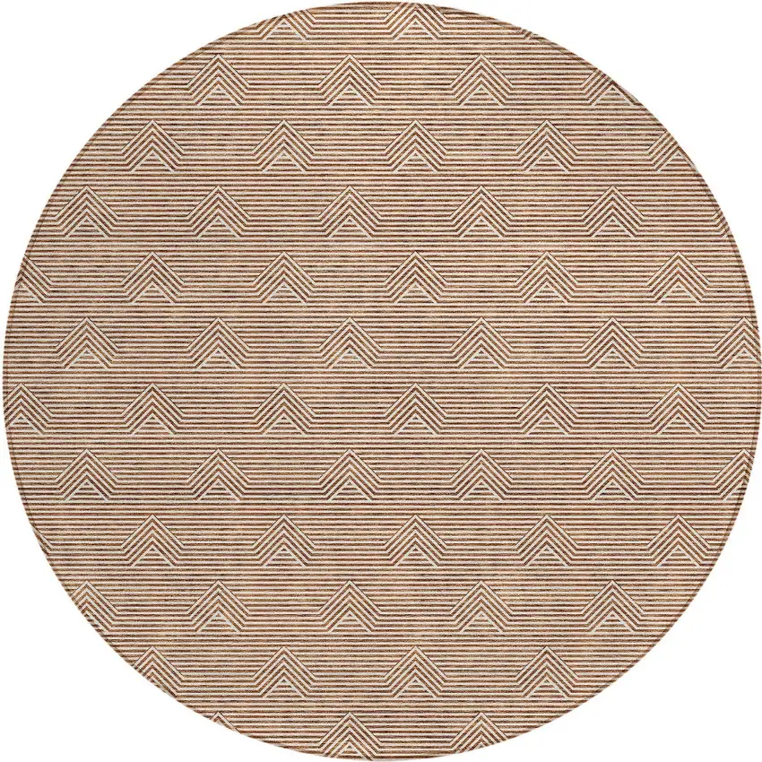 8' Brown And Beige Round Geometric Washable Indoor Outdoor Area Rug Photo 6