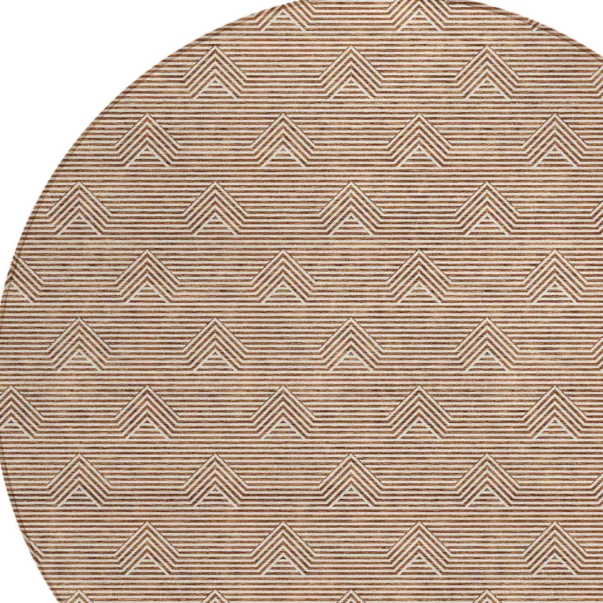 8' Brown And Beige Round Geometric Washable Indoor Outdoor Area Rug Photo 5