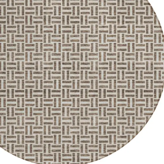 8' Brown And Beige Round Geometric Washable Indoor Outdoor Area Rug Photo 5