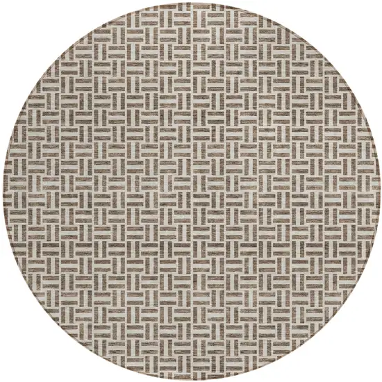 8' Brown And Beige Round Geometric Washable Indoor Outdoor Area Rug Photo 2