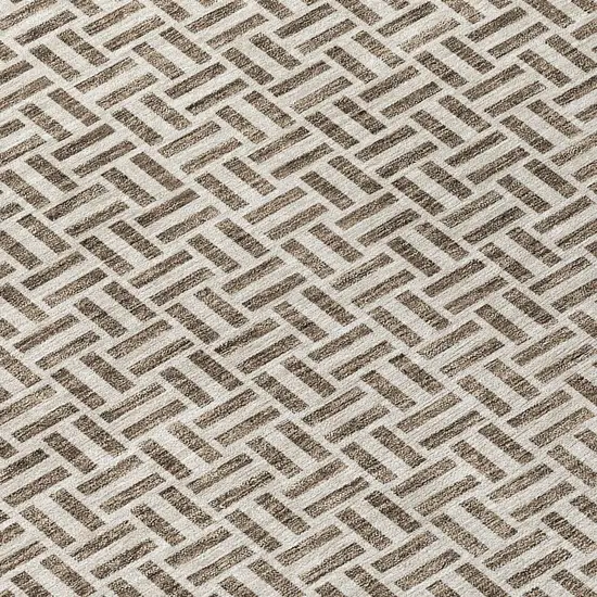 8' Brown And Beige Round Geometric Washable Indoor Outdoor Area Rug Photo 4