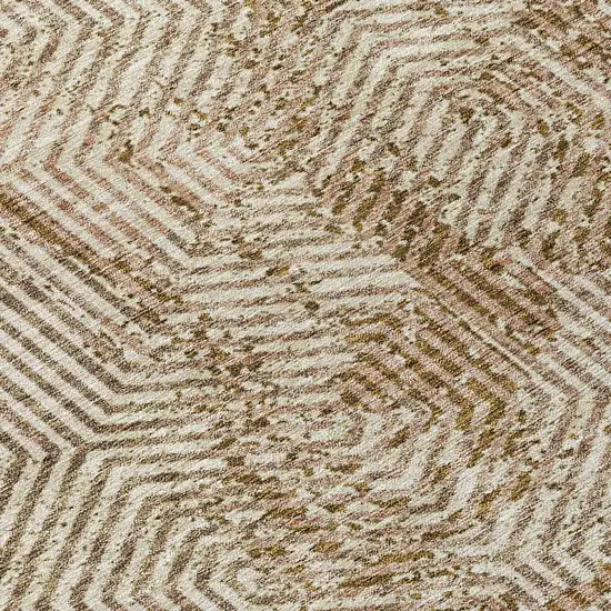 8' Brown And Beige Round Geometric Washable Indoor Outdoor Area Rug Photo 4