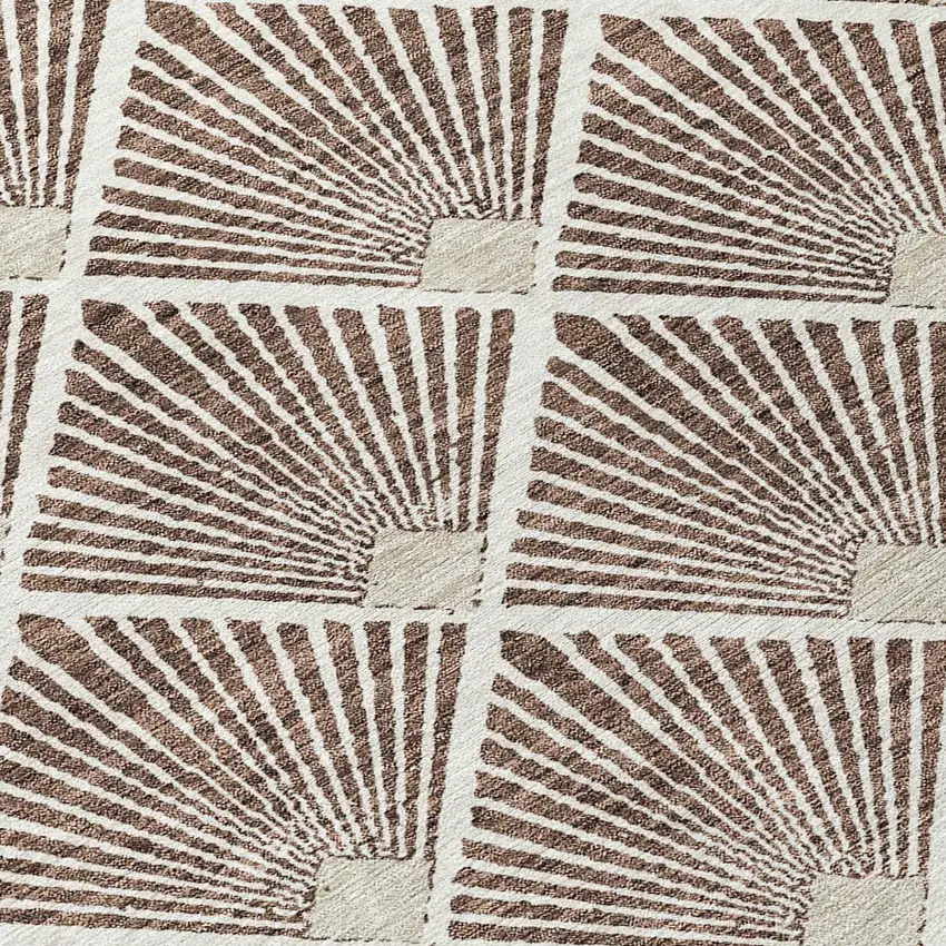 8' Brown And Beige Round Geometric Washable Indoor Outdoor Area Rug Photo 4