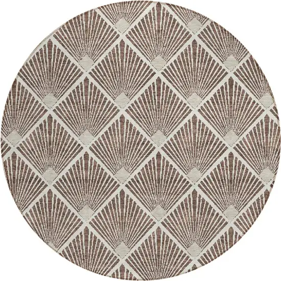 8' Brown And Beige Round Geometric Washable Indoor Outdoor Area Rug Photo 5
