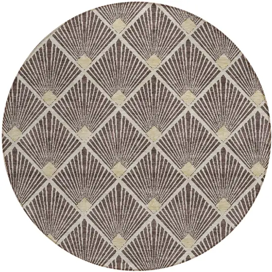 8' Brown And Beige Round Geometric Washable Indoor Outdoor Area Rug Photo 2