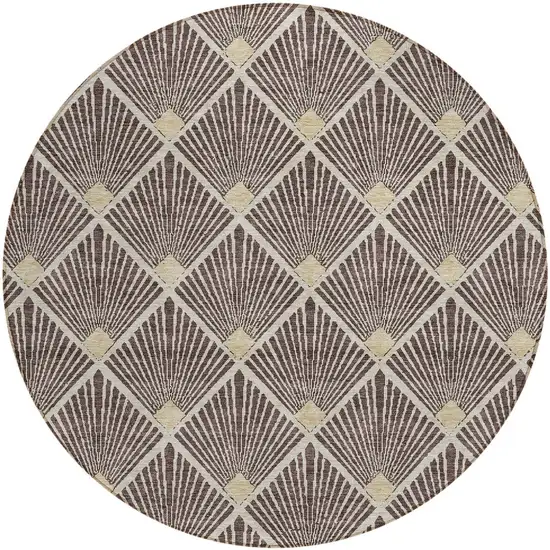 8' Brown And Beige Round Geometric Washable Indoor Outdoor Area Rug Photo 6