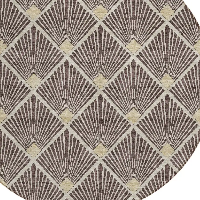 8' Brown And Beige Round Geometric Washable Indoor Outdoor Area Rug Photo 4