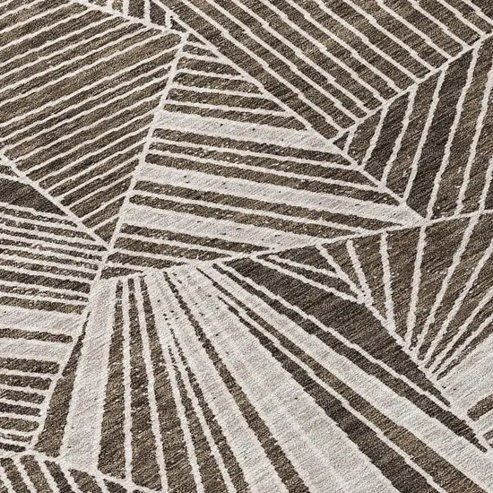 8' Brown And Beige Round Geometric Washable Indoor Outdoor Area Rug Photo 5