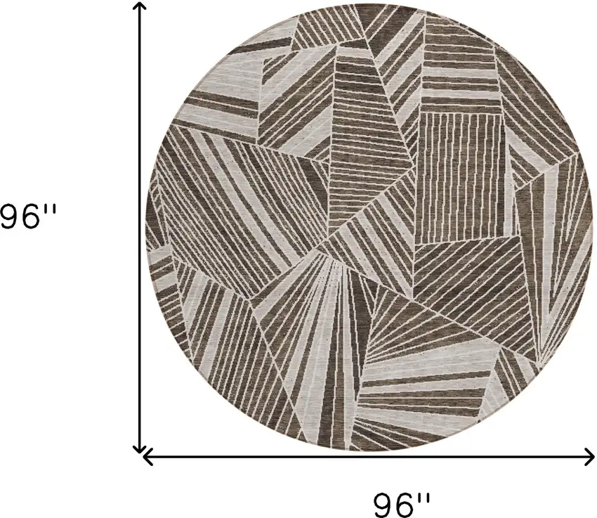 8' Brown And Beige Round Geometric Washable Indoor Outdoor Area Rug Photo 3