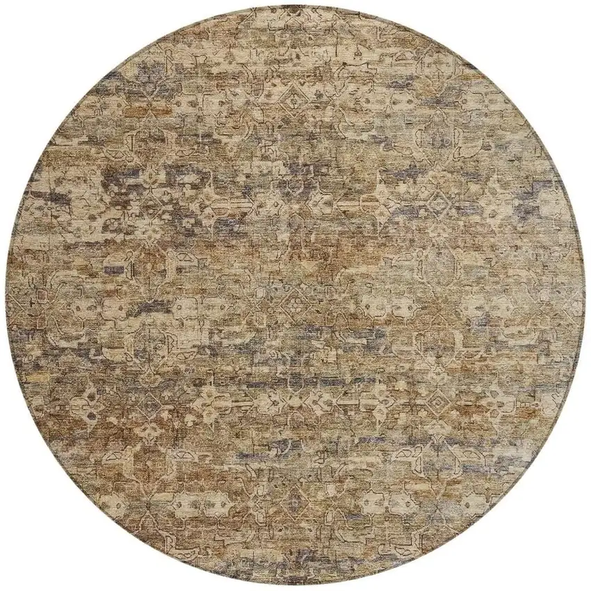 8' Brown And Beige Round Ikat Washable Indoor Outdoor Area Rug Photo 4