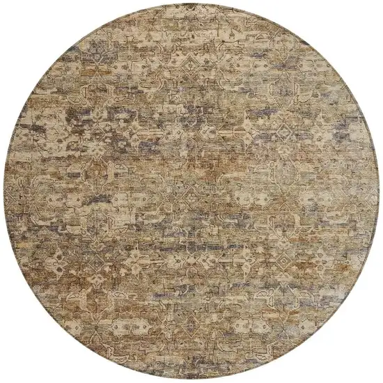 8' Brown And Beige Round Ikat Washable Indoor Outdoor Area Rug Photo 4