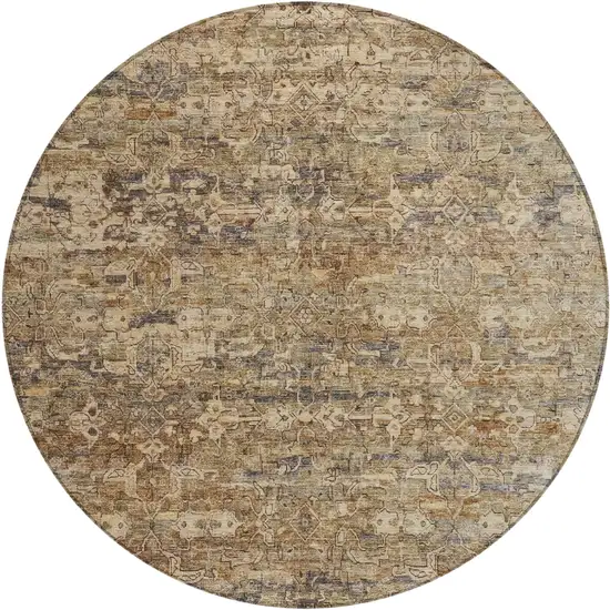 8' Brown And Beige Round Ikat Washable Indoor Outdoor Area Rug Photo 2