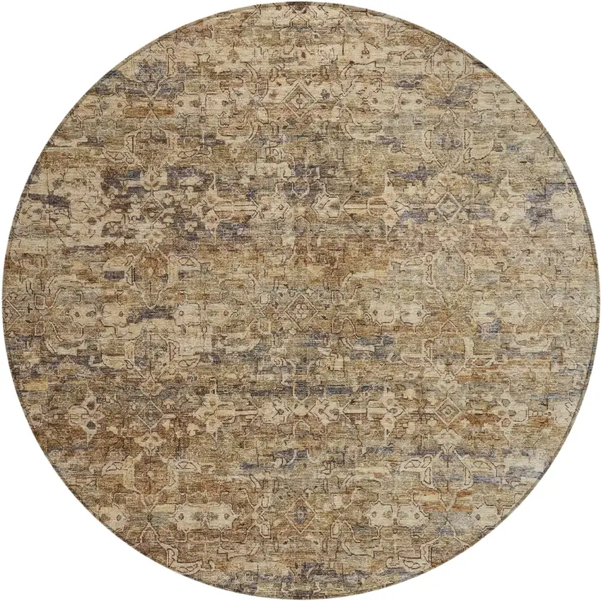 8' Brown And Beige Round Ikat Washable Indoor Outdoor Area Rug Photo 2