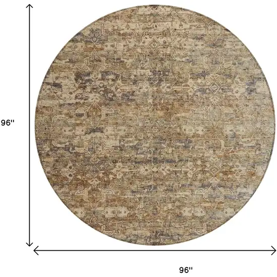 8' Brown And Beige Round Ikat Washable Indoor Outdoor Area Rug Photo 3