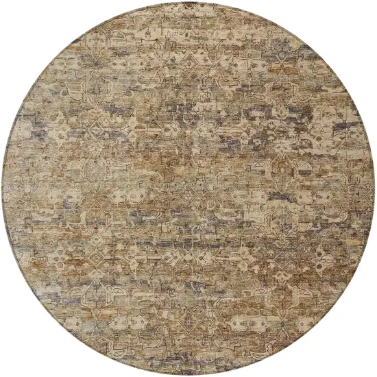 8' Brown And Beige Round Ikat Washable Indoor Outdoor Area Rug Photo 5