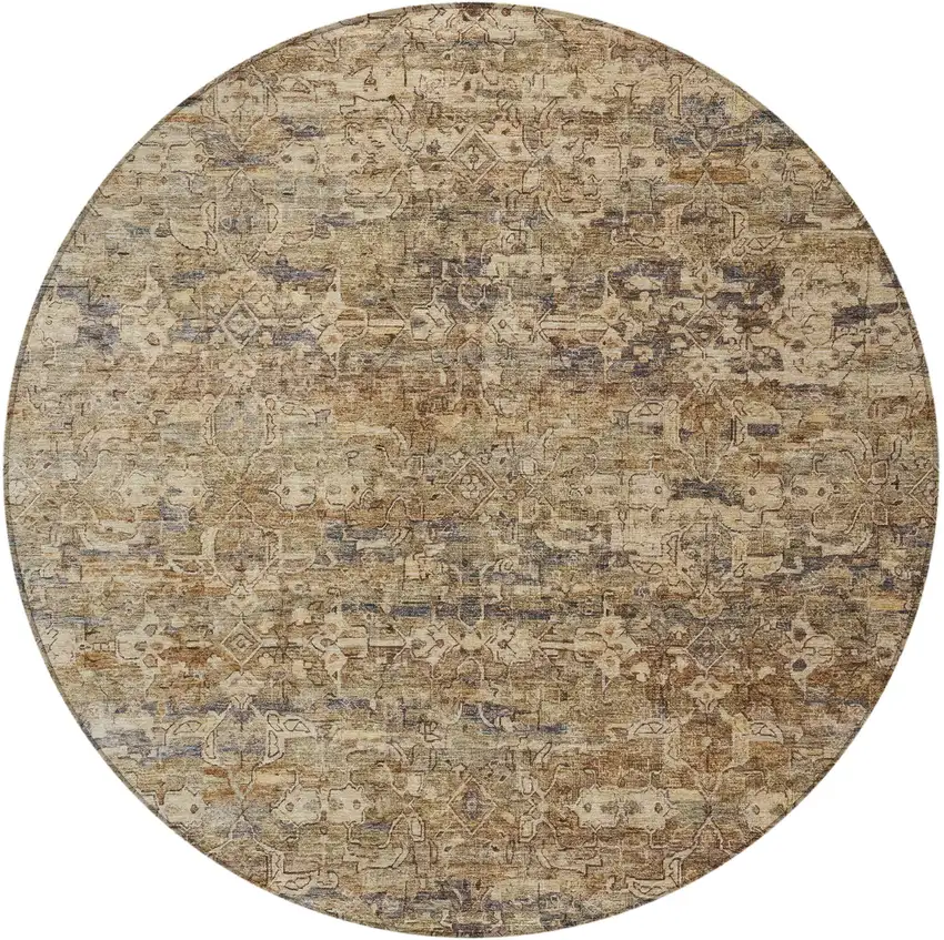 8' Brown And Beige Round Ikat Washable Indoor Outdoor Area Rug Photo 5
