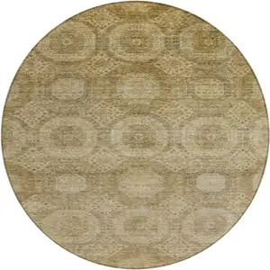 Photo of 8' Brown And Beige Round Medallion Washable Indoor Outdoor Area Rug
