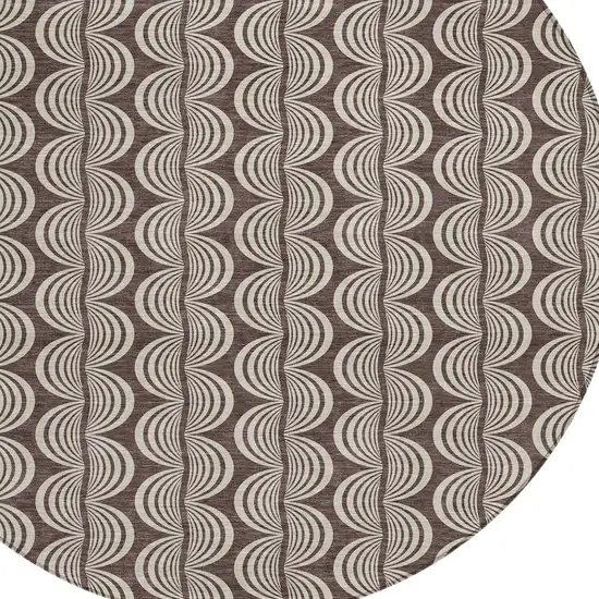 8' Brown And Beige Round Ogee Washable Indoor Outdoor Area Rug Photo 5