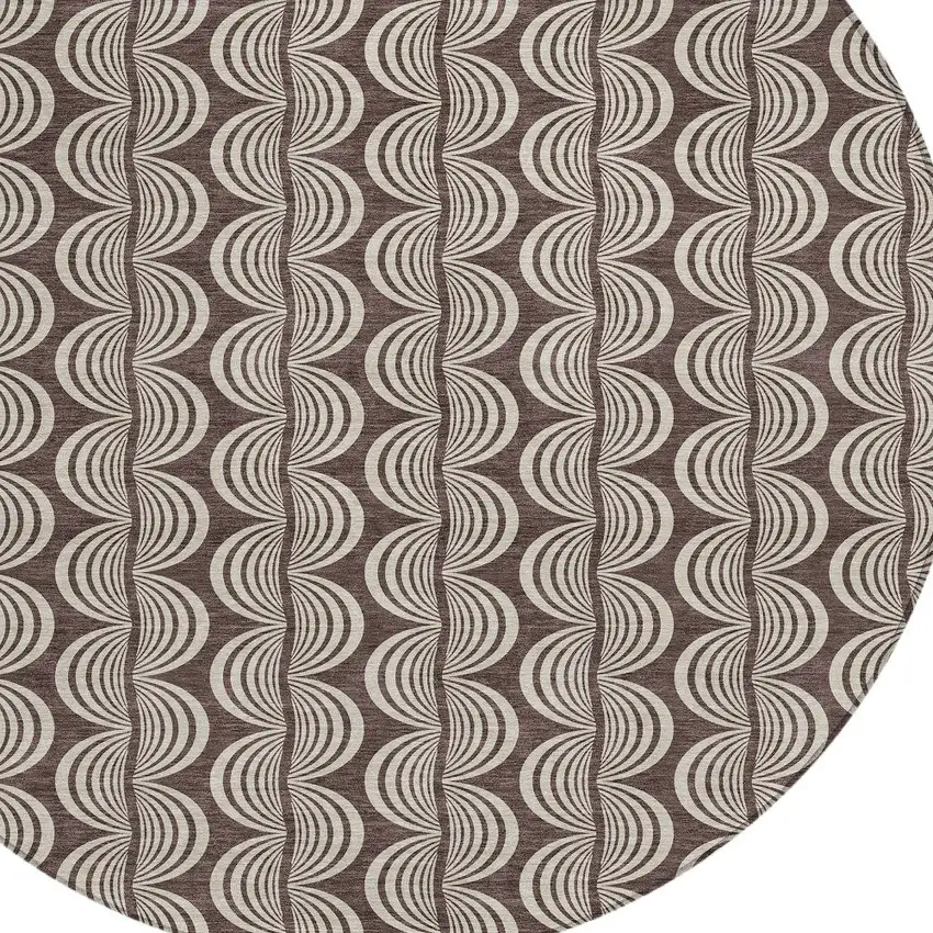 8' Brown And Beige Round Ogee Washable Indoor Outdoor Area Rug Photo 5