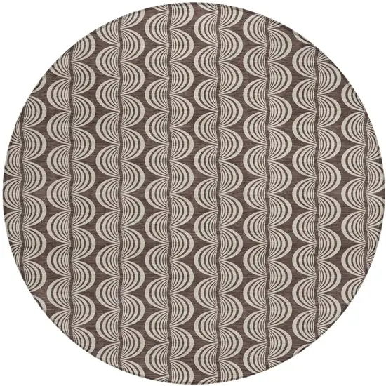 8' Brown And Beige Round Ogee Washable Indoor Outdoor Area Rug Photo 2