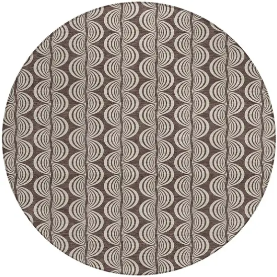 8' Brown And Beige Round Ogee Washable Indoor Outdoor Area Rug Photo 6