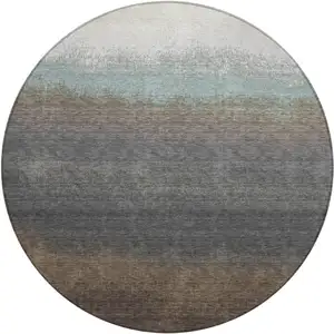 Photo of 8' Brown And Beige Round Ombre Washable Indoor Outdoor Area Rug