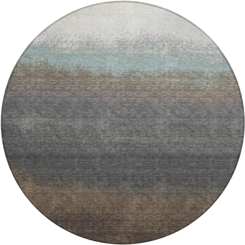 8' Brown And Beige Round Ombre Washable Indoor Outdoor Area Rug Photo 1