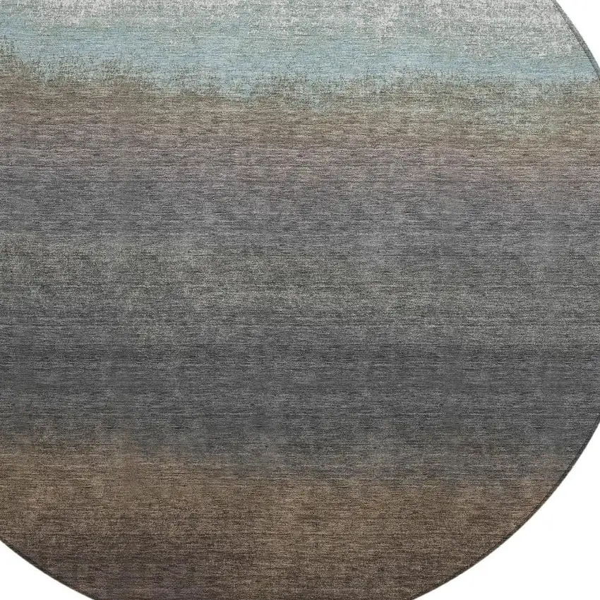 8' Brown And Beige Round Ombre Washable Indoor Outdoor Area Rug Photo 9