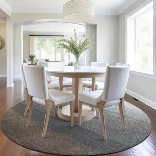 8' Brown And Beige Round Ombre Washable Indoor Outdoor Area Rug Photo 7