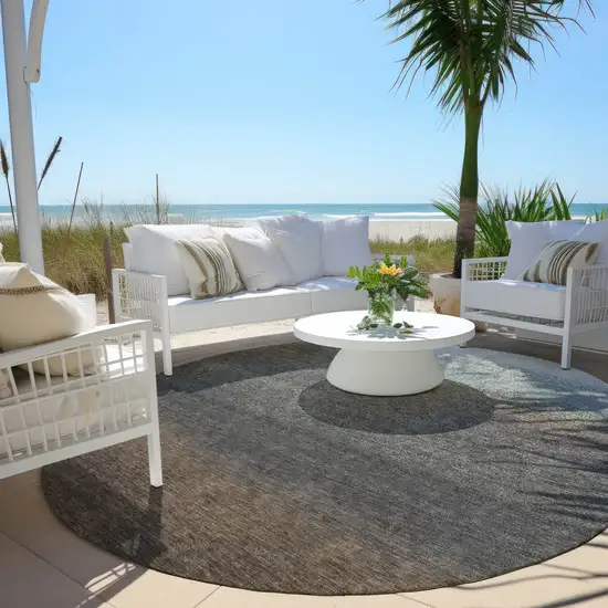 8' Brown And Beige Round Ombre Washable Indoor Outdoor Area Rug Photo 6