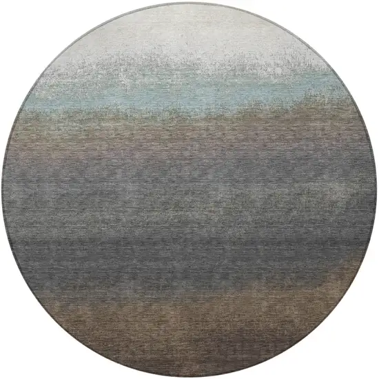 8' Brown And Beige Round Ombre Washable Indoor Outdoor Area Rug Photo 4