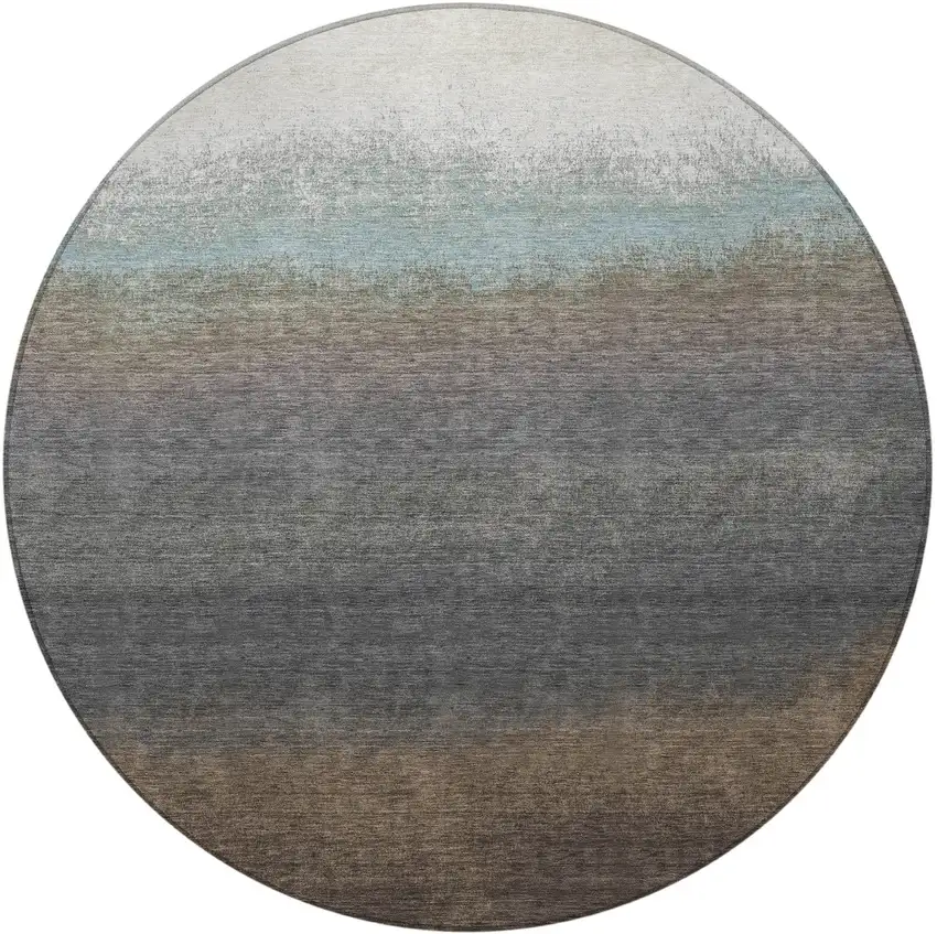 8' Brown And Beige Round Ombre Washable Indoor Outdoor Area Rug Photo 3